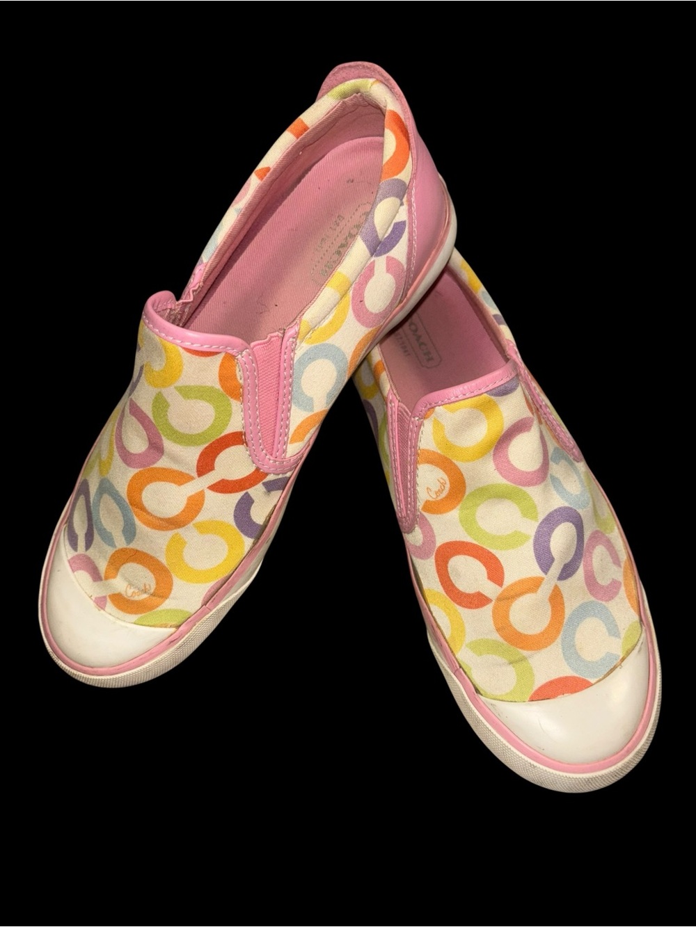 Y2K Coach Multi-Color Signature C Canvas Slip-On Sneakers in Pink Trim